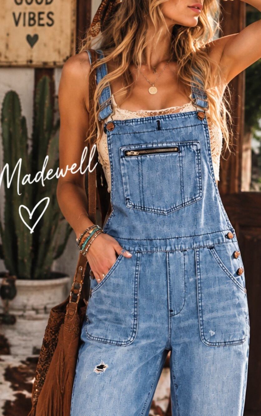 Madewell Women XS Distressed Denim Overalls Blue Boyfriend Bib 100% Cotton Jeans
